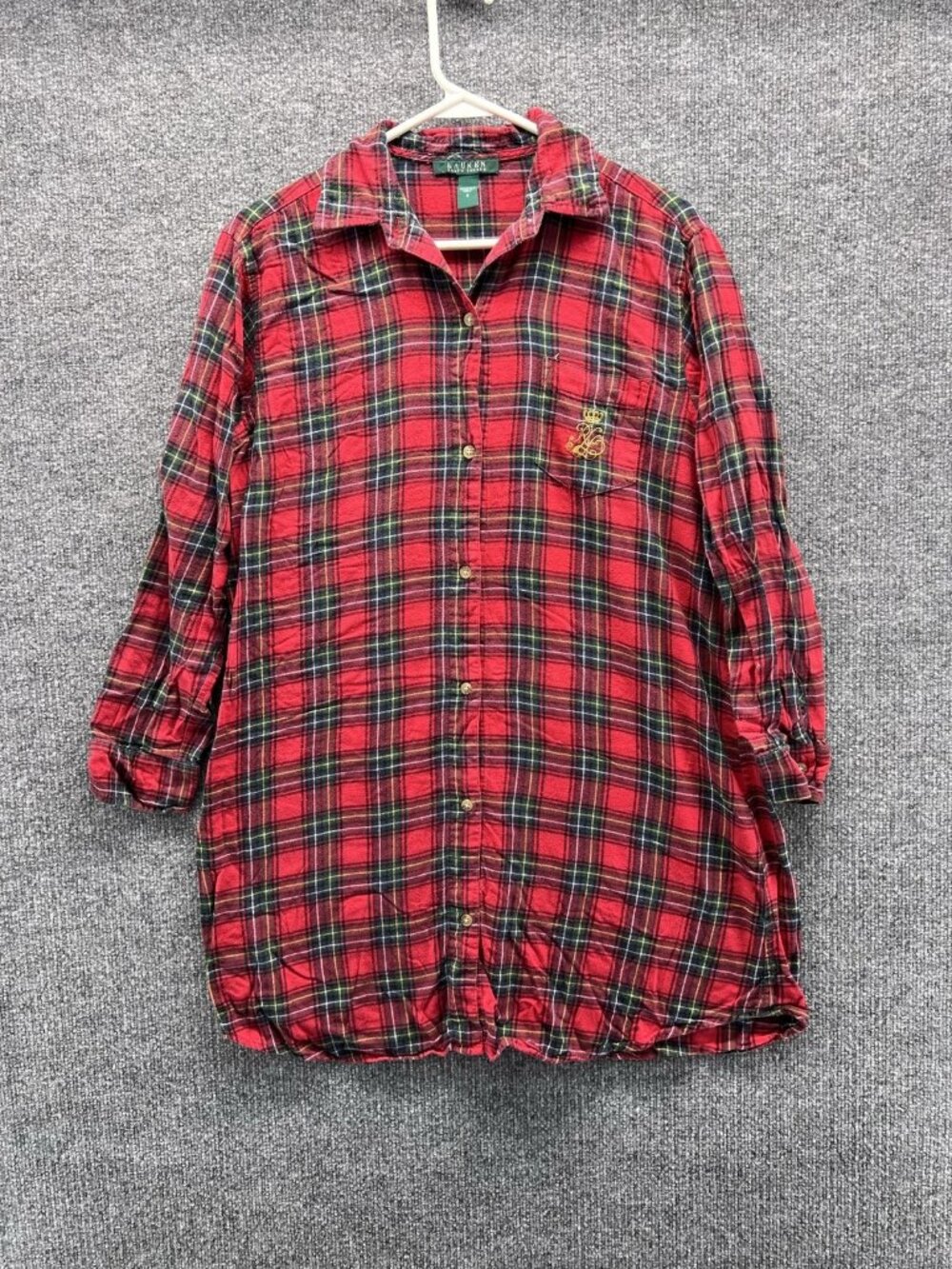 Lauren Ralph Lauren Shirt Women Small Red Plaid Collared 3/4 Sleeve Tunic Button